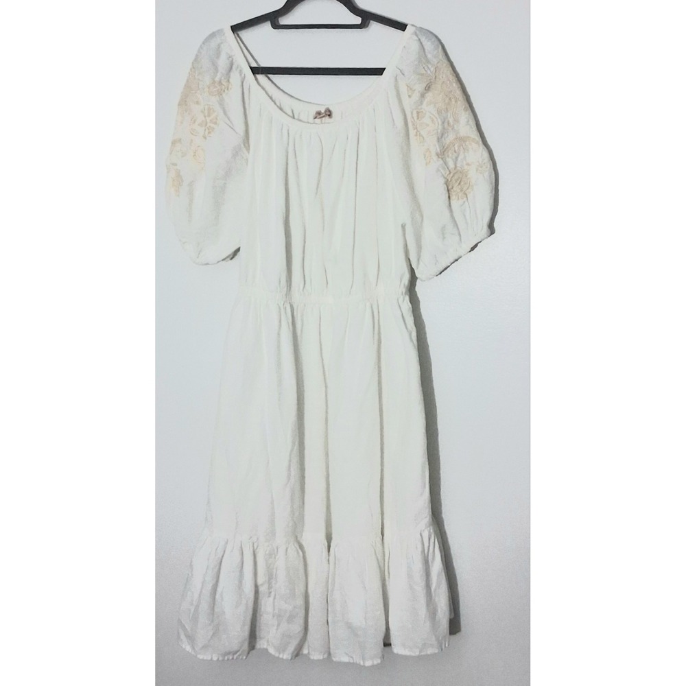 Knox Rose Dress Women's XXL White Embroidered Puff Sleeves Tiered Boho Pre-owned